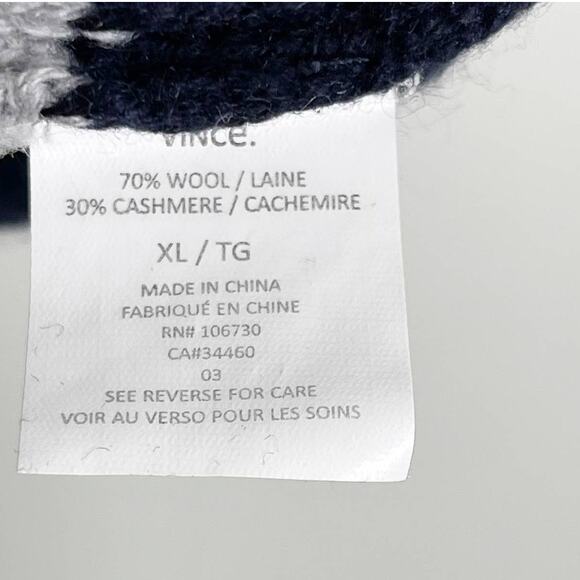 Vince Striped Wool Cashmere Blend Sweater Navy Blue Gray XLarge XL Womens Crew - Picture 6 of 8